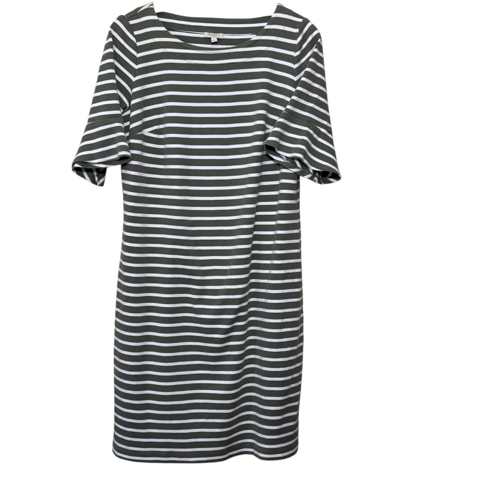 Talbots Plus Olive and White short sleeved Cotton shift dress. Women’s XL